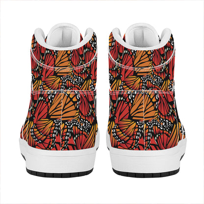 Orange Monarch Butterfly Wings Print High Top Leather Sneakers