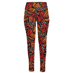 Orange Monarch Butterfly Wings Print High-Waisted Pocket Leggings