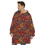 Orange Monarch Butterfly Wings Print Hoodie Blanket