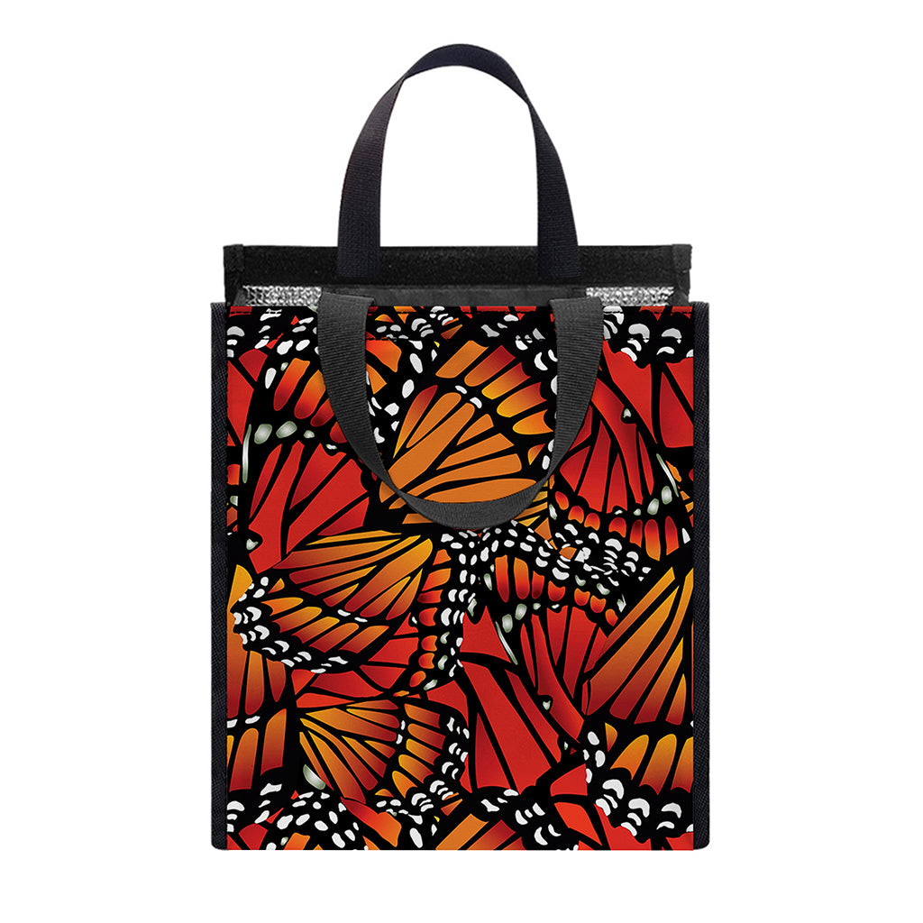 Orange Monarch Butterfly Wings Print Insulated Lunch Tote
