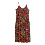 Orange Monarch Butterfly Wings Print Jersey Midi Cami Dress