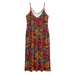 Orange Monarch Butterfly Wings Print Jersey Midi Cami Dress