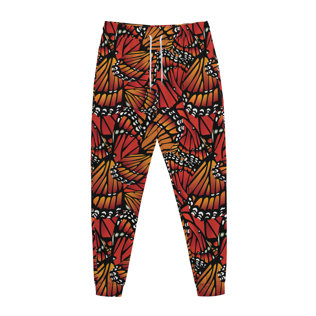 Orange Monarch Butterfly Wings Print Jogger Pants