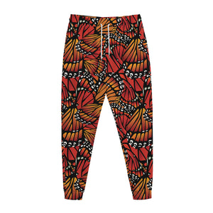 Orange Monarch Butterfly Wings Print Jogger Pants