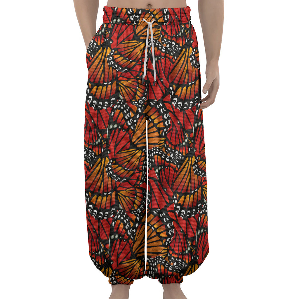 Orange Monarch Butterfly Wings Print Lantern Pants