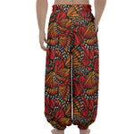 Orange Monarch Butterfly Wings Print Lantern Pants