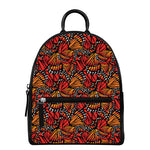 Orange Monarch Butterfly Wings Print Leather Backpack