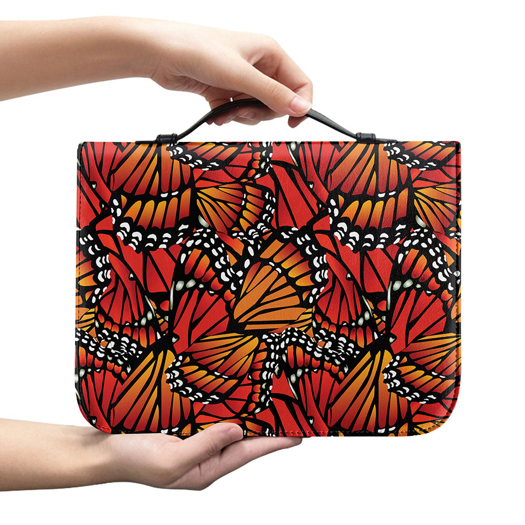 Orange Monarch Butterfly Wings Print Leather Bible Cover
