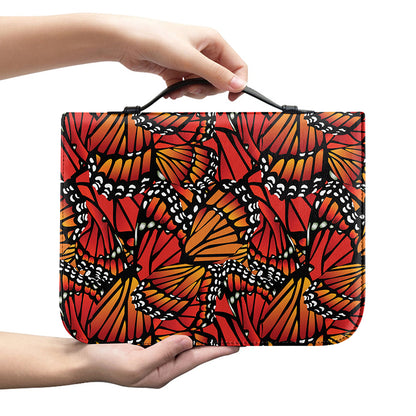 Orange Monarch Butterfly Wings Print Leather Bible Cover
