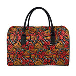 Orange Monarch Butterfly Wings Print Leather Duffle Bag
