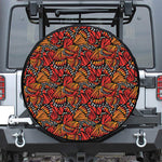 Orange Monarch Butterfly Wings Print Leather Spare Tire Cover