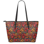 Orange Monarch Butterfly Wings Print Leather Tote Bag