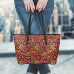 Orange Monarch Butterfly Wings Print Leather Tote Bag