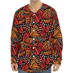 Orange Monarch Butterfly Wings Print Long Sleeve Baseball Jersey