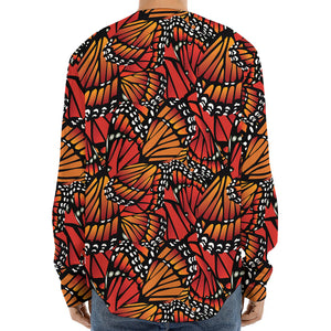 Orange Monarch Butterfly Wings Print Long Sleeve Baseball Jersey