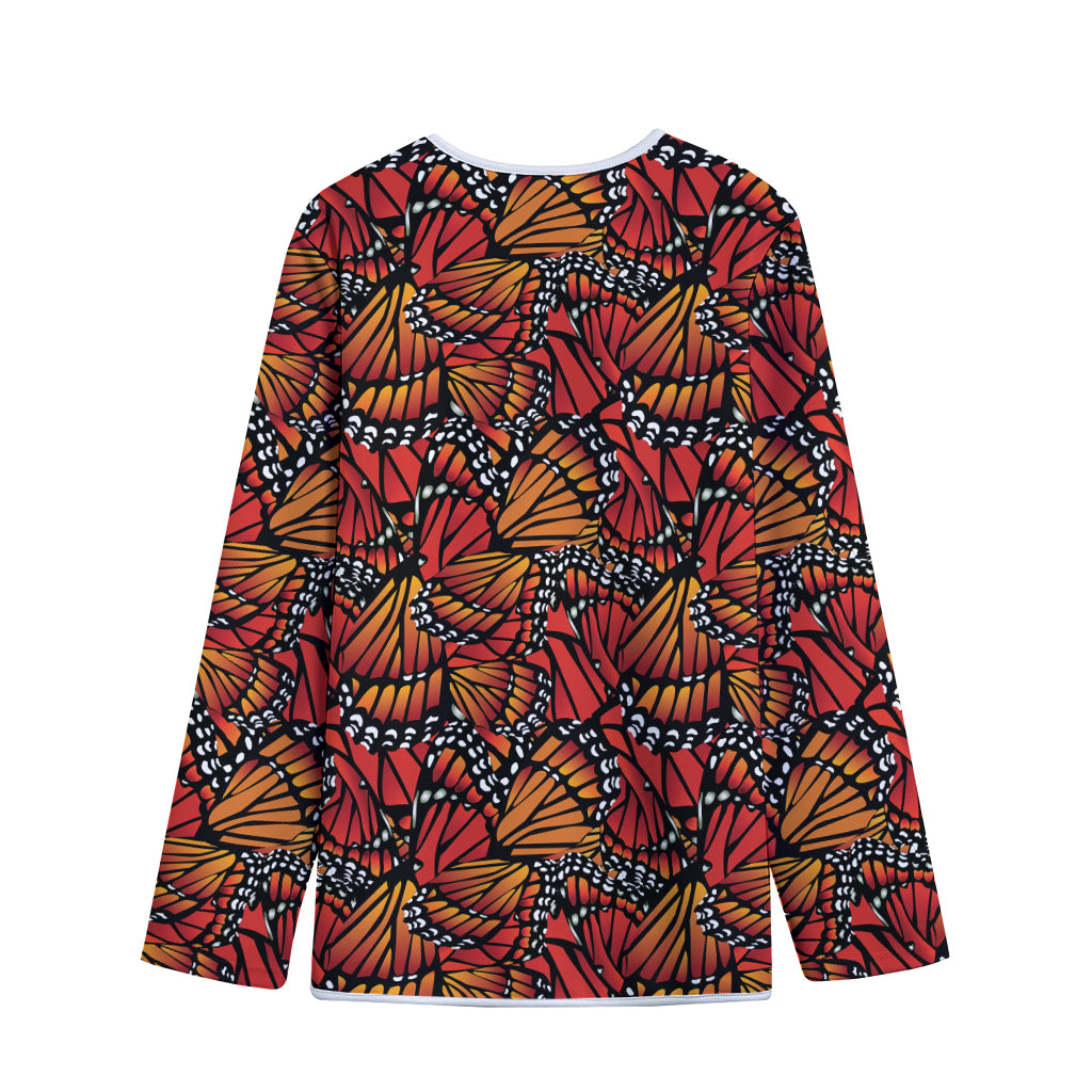 Orange Monarch Butterfly Wings Print Long Sleeve Short Coat