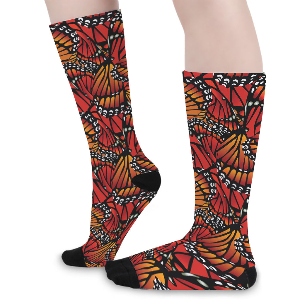 Orange Monarch Butterfly Wings Print Long Socks