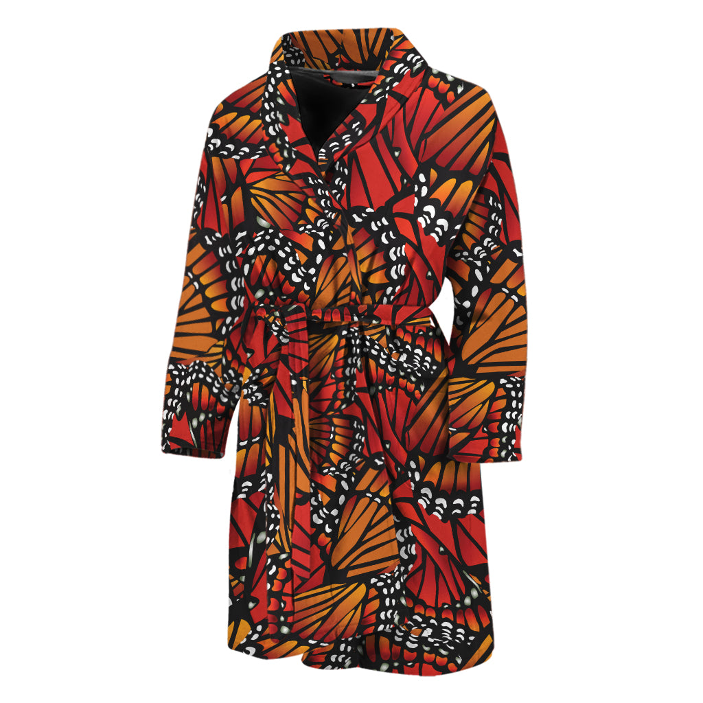 Orange Monarch Butterfly Wings Print Men's Bathrobe