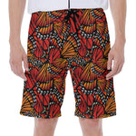 Orange Monarch Butterfly Wings Print Men's Beach Shorts