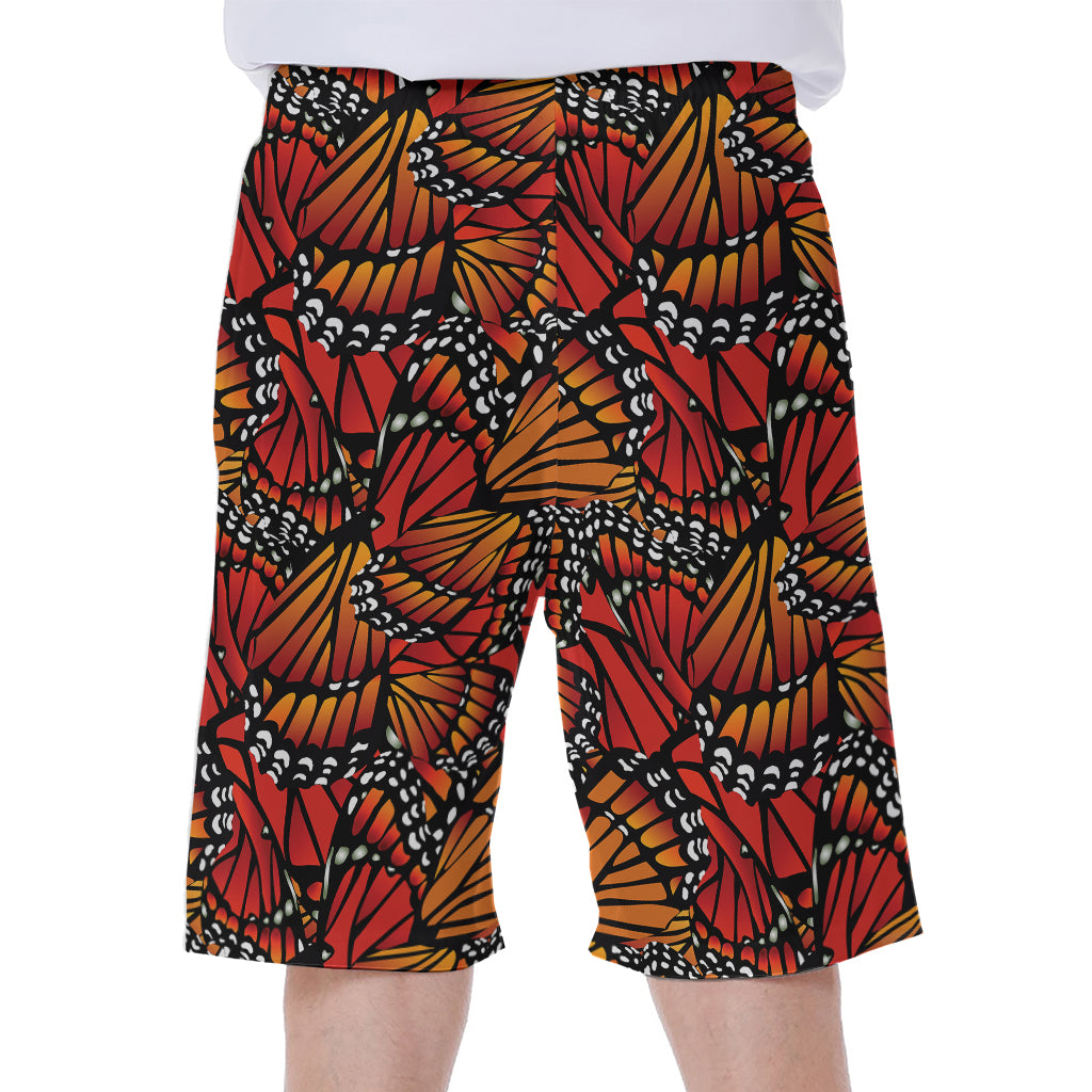 Orange Monarch Butterfly Wings Print Men's Beach Shorts