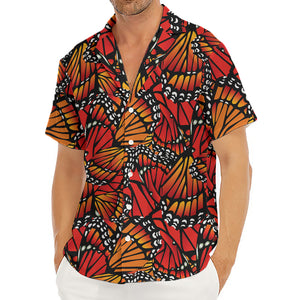 Orange Monarch Butterfly Wings Print Men's Deep V-Neck Shirt