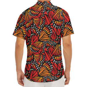 Orange Monarch Butterfly Wings Print Men's Deep V-Neck Shirt