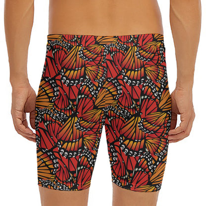 Orange Monarch Butterfly Wings Print Men's Long Boxer Briefs