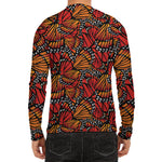 Orange Monarch Butterfly Wings Print Men's Long Sleeve Rash Guard