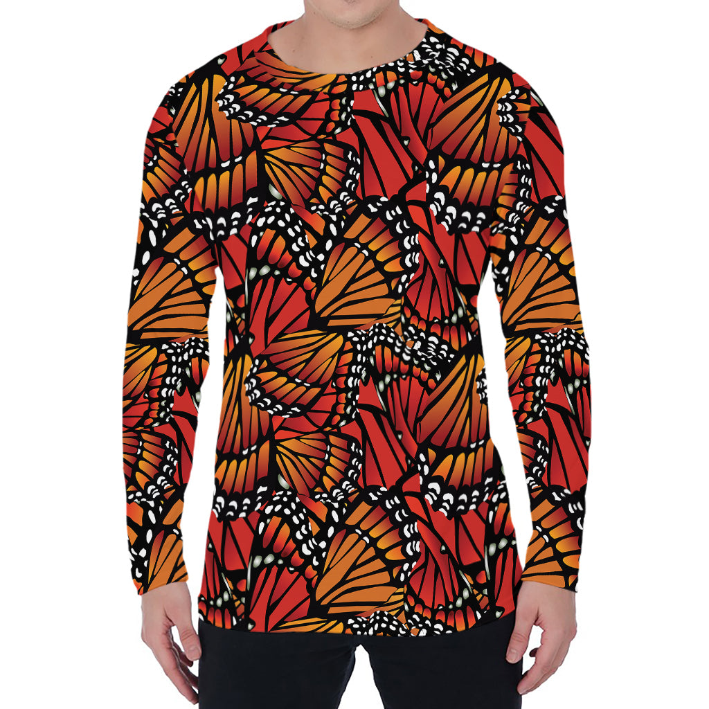 Orange Monarch Butterfly Wings Print Men's Long Sleeve T-Shirt