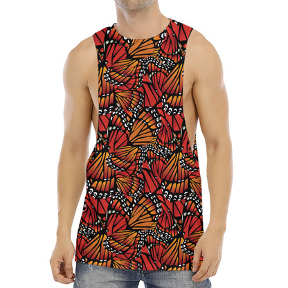 Orange Monarch Butterfly Wings Print Men's Muscle Tank Top
