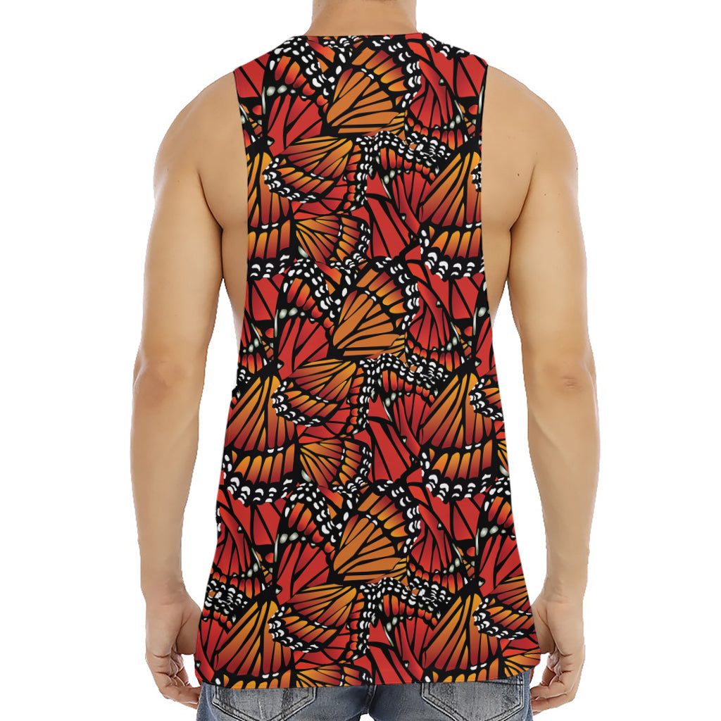 Orange Monarch Butterfly Wings Print Men's Muscle Tank Top