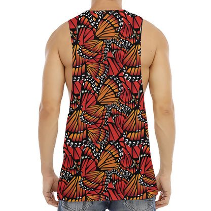 Orange Monarch Butterfly Wings Print Men's Muscle Tank Top