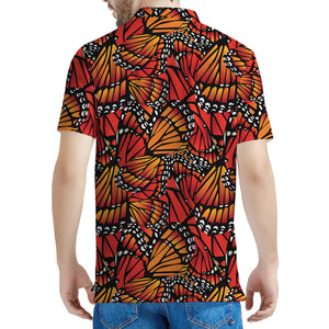 Orange Monarch Butterfly Wings Print Men's Polo Shirt