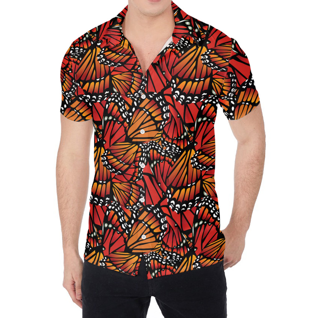 Orange Monarch Butterfly Wings Print Men's Shirt