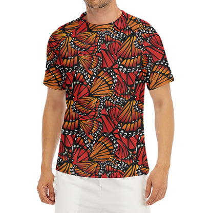 Orange Monarch Butterfly Wings Print Men's Short Sleeve Rash Guard