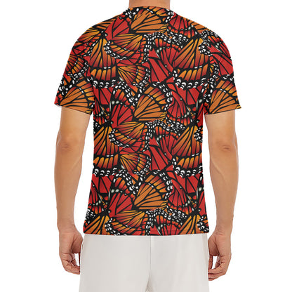 Orange Monarch Butterfly Wings Print Men's Short Sleeve Rash Guard