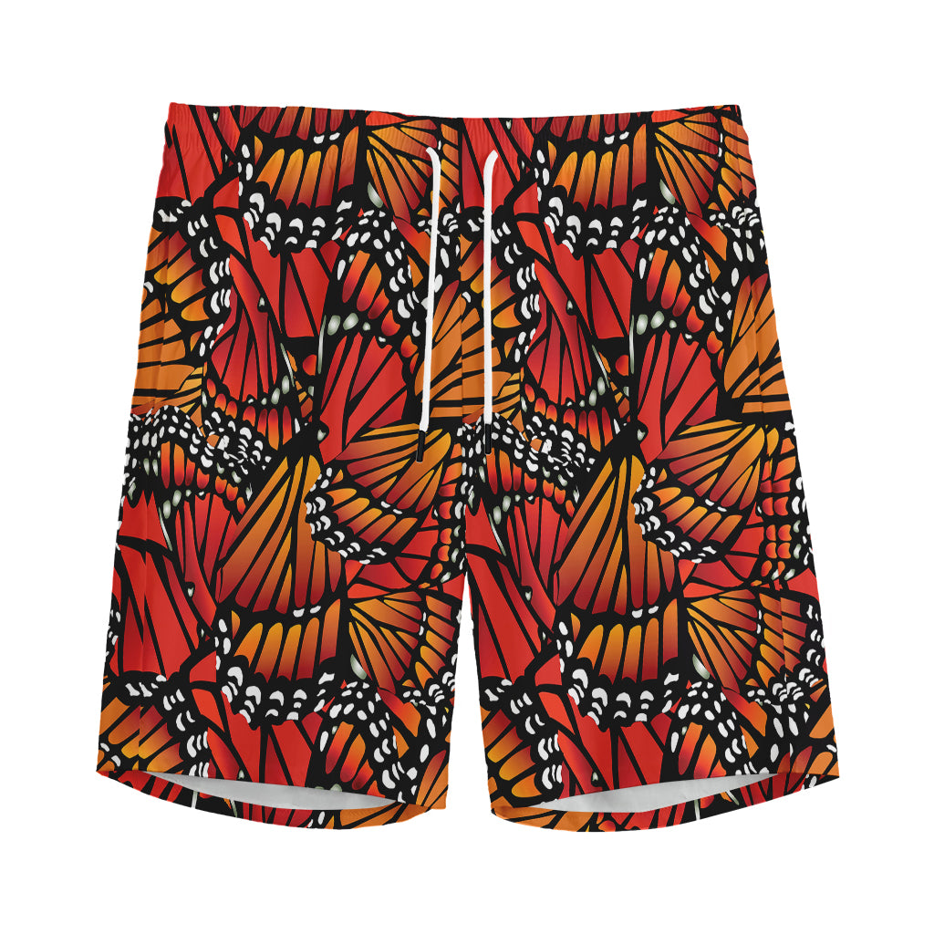 Orange Monarch Butterfly Wings Print Men's Sports Shorts