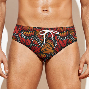 Orange Monarch Butterfly Wings Print Men's Swim Briefs