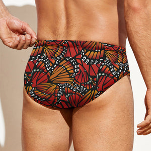 Orange Monarch Butterfly Wings Print Men's Swim Briefs