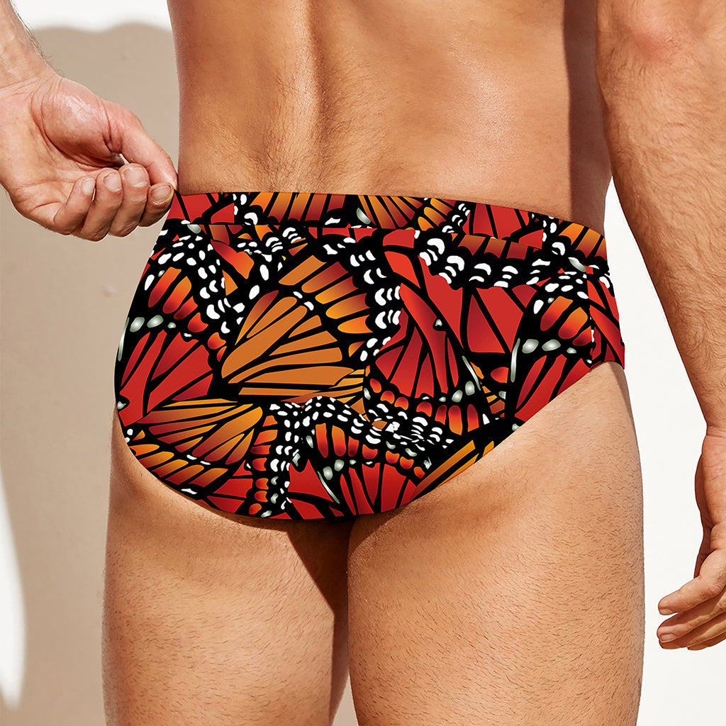 Orange Monarch Butterfly Wings Print Men's Swim Briefs