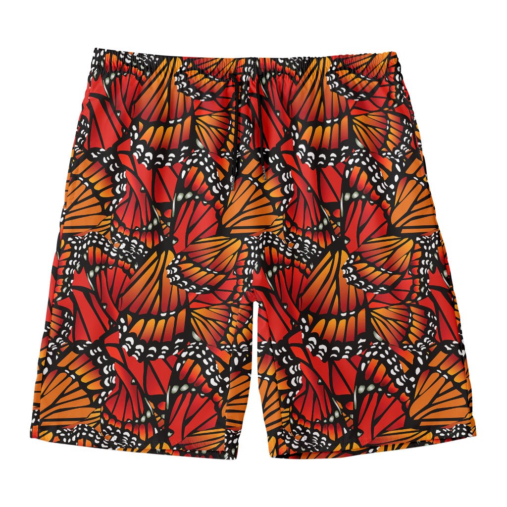 Orange Monarch Butterfly Wings Print Men's Swim Trunks