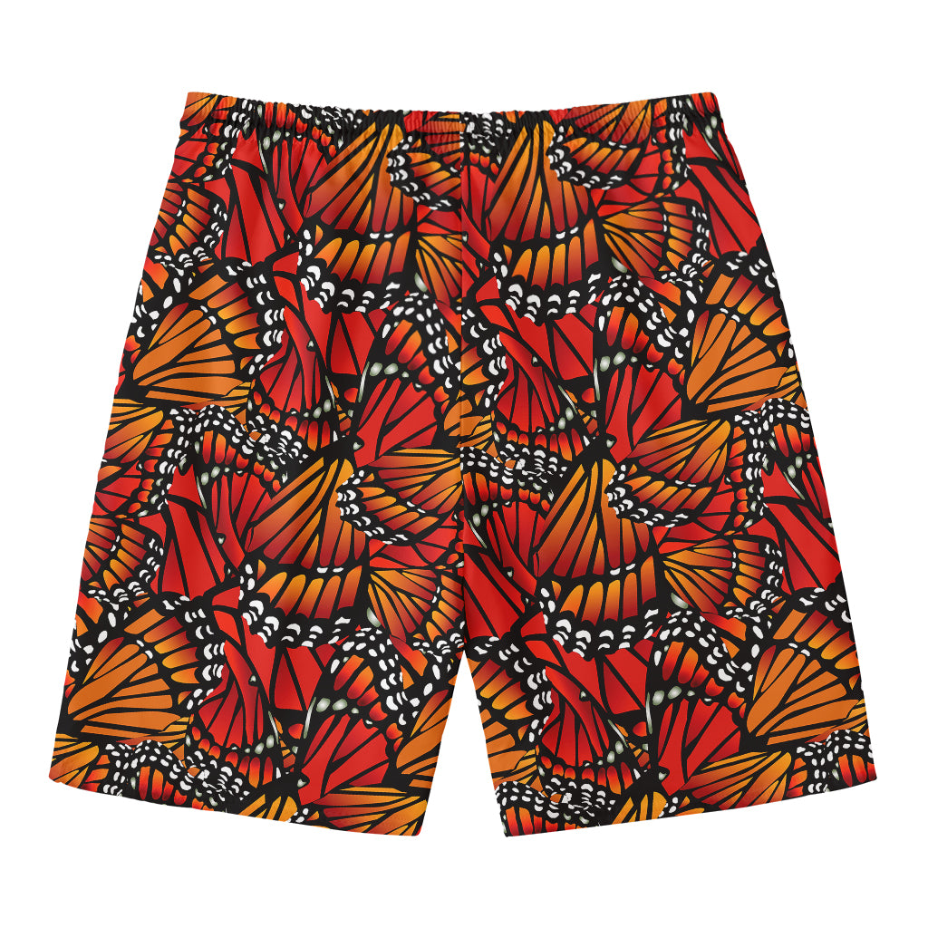 Orange Monarch Butterfly Wings Print Men's Swim Trunks