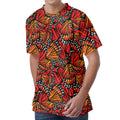 Orange Monarch Butterfly Wings Print Men's Velvet T-Shirt