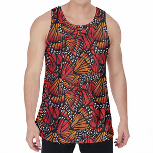 Orange Monarch Butterfly Wings Print Men's Velvet Tank Top