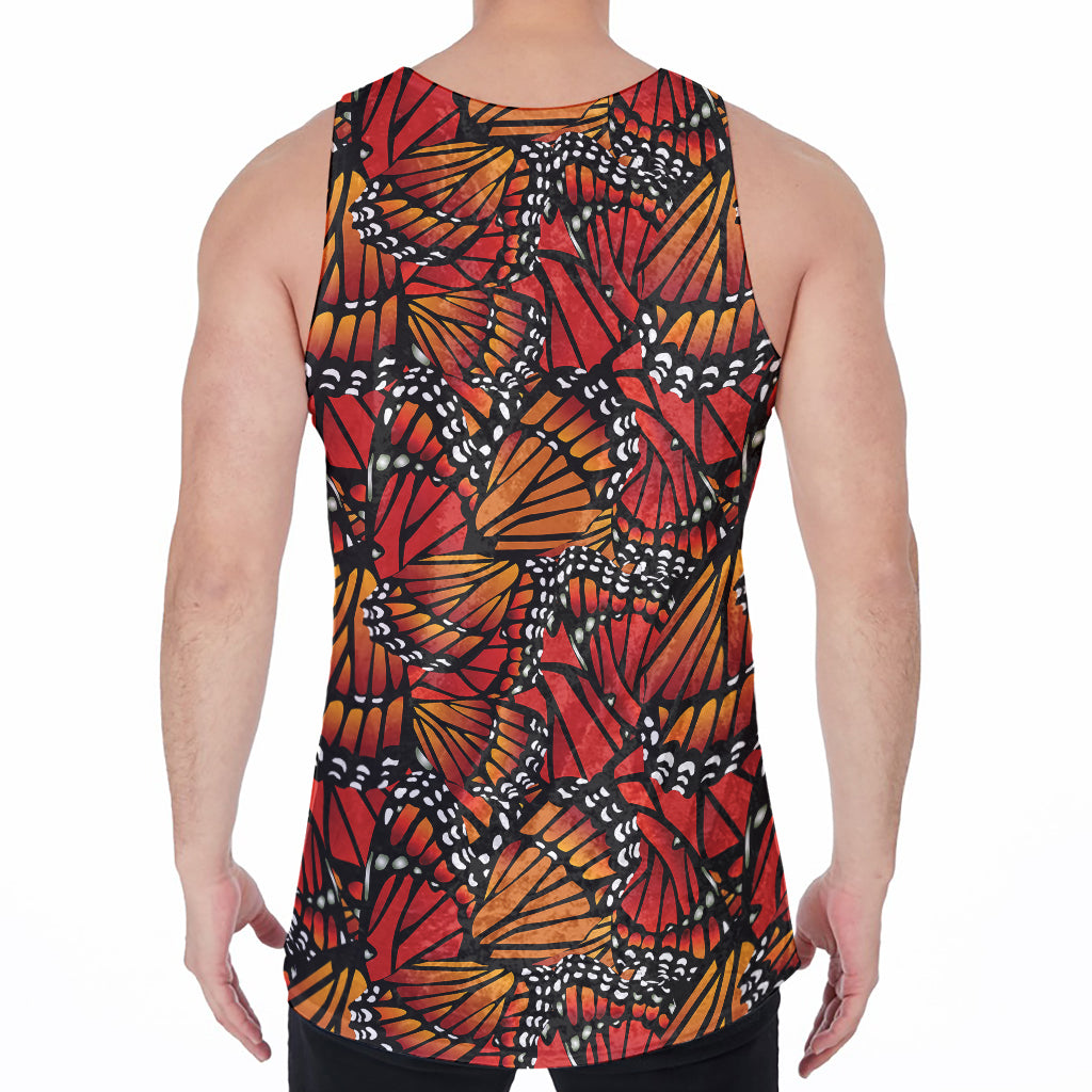 Orange Monarch Butterfly Wings Print Men's Velvet Tank Top