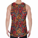 Orange Monarch Butterfly Wings Print Men's Velvet Tank Top