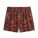 Orange Monarch Butterfly Wings Print Mesh Shorts