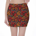 Orange Monarch Butterfly Wings Print Pencil Mini Skirt