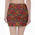 Orange Monarch Butterfly Wings Print Pencil Mini Skirt