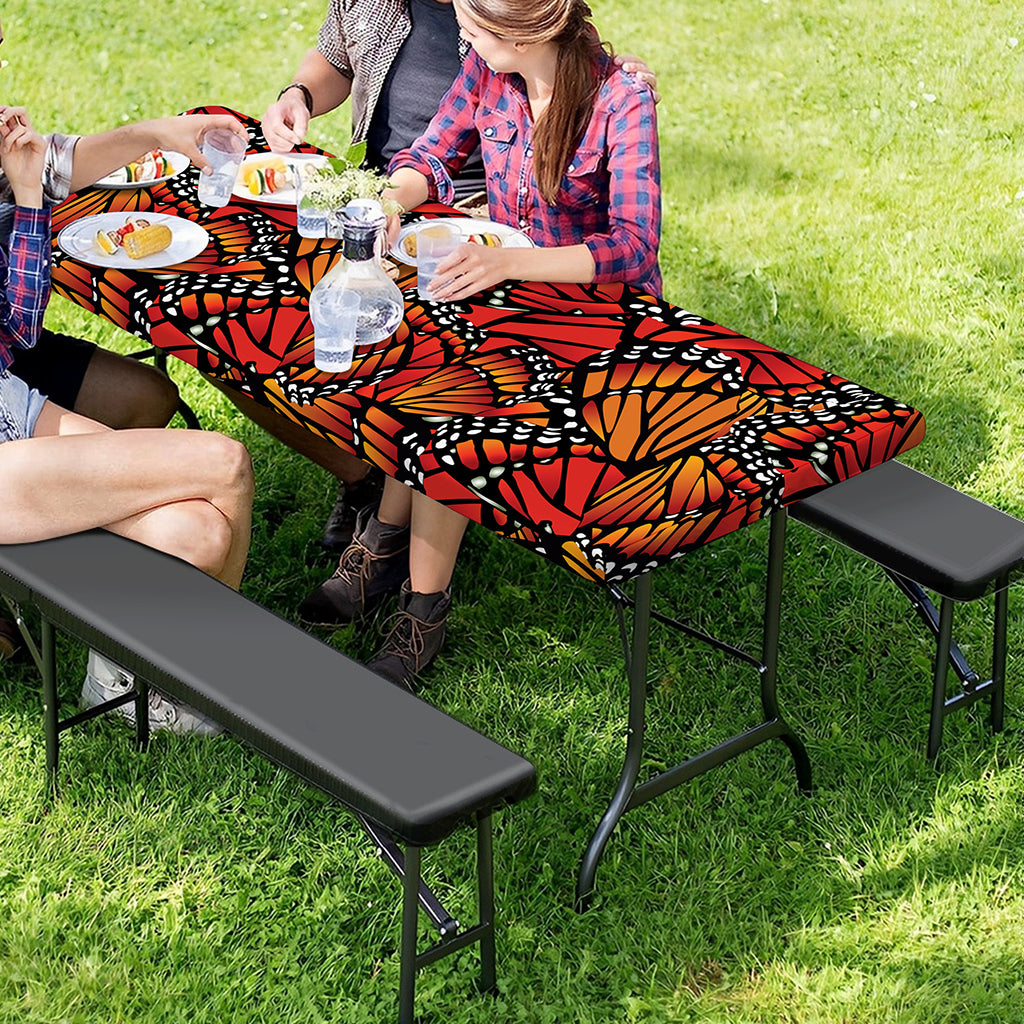Orange Monarch Butterfly Wings Print Picnic Table Cover